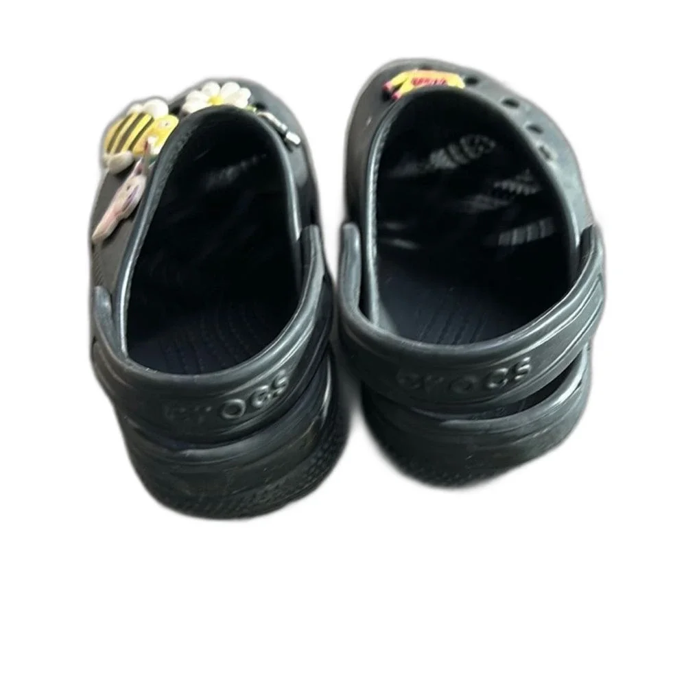 CROCS Kids Shoes Size 11 Black Slip On Slippers Colorful Jibbets Charms